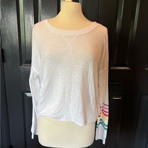 Women's White Long Sleeve Top with Rainbow Stripes